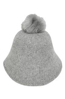 Faux Fur Pom Pom Bucket Hat-H1222-GRAY