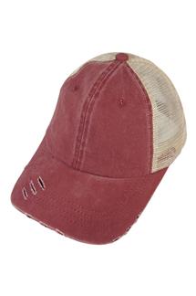 Adult Cotton Pigment Dyed Mesh Cap (Basic Colors)-H1347A-BURGUNDY