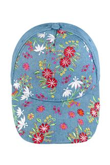 Floral Embroidered Baseball Cap-H1453-DENIM