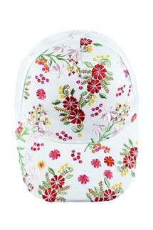 Floral Embroidered Baseball Cap-H1453-WHITE