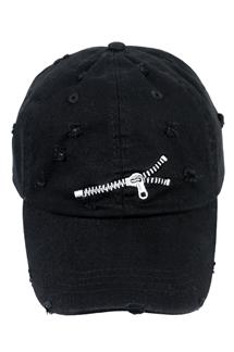 Zipper Embroidered Distressed Baseball Cap-H1754-BLACK
