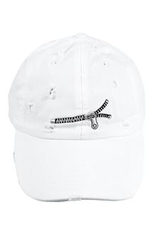 Zipper Embroidered Distressed Baseball Cap-H1754-WHITE