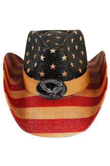 USA Flag Pattern Medallion Cowboy Hat-H1758