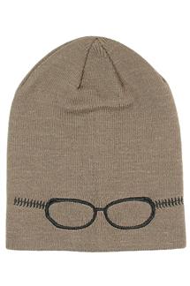 Glasses Embroidered Fine Knit Beanie-H1796-TAUPE
