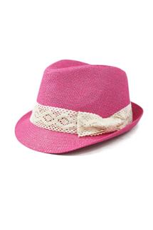Fedora with Lace and Bow-H297-FUCHSIA