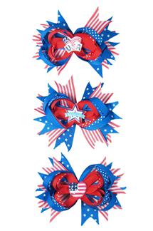 USA Flag Print Bow Hair Clip-HC365