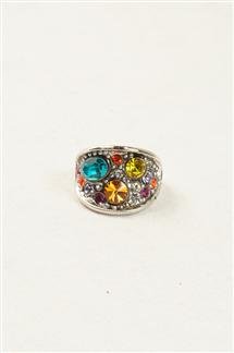 Multi-Color Crystal Ring- Silver