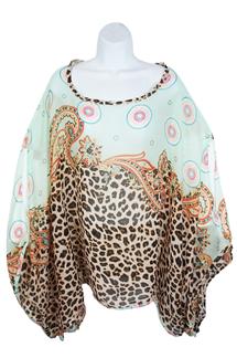 Leopard Print Kimono Poncho Top with Arm Hole-S1284