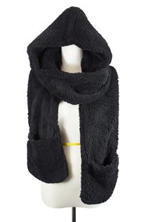 Hooded Scarf with Pockets-S1515-BLACK