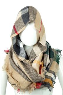 Plaid Pattern Hooded Infinity Scarf-S1607