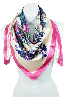 Floral Print Silk-Like Square Scarf-S1736