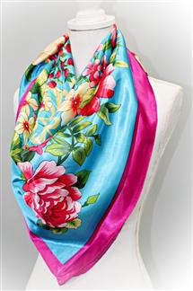 Floral Print Silk-Like Square Scarf-S1775
