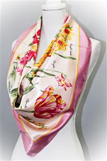 Floral Print Silk-Like Square Scarf-S1776