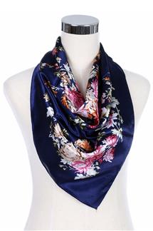 Floral Print Silk-Like Square Scarf-S1848