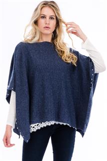 Poncho with Faux Pearl Detail-S1868