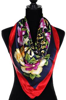Floral Print Silk-Like Square Scarf-S1899
